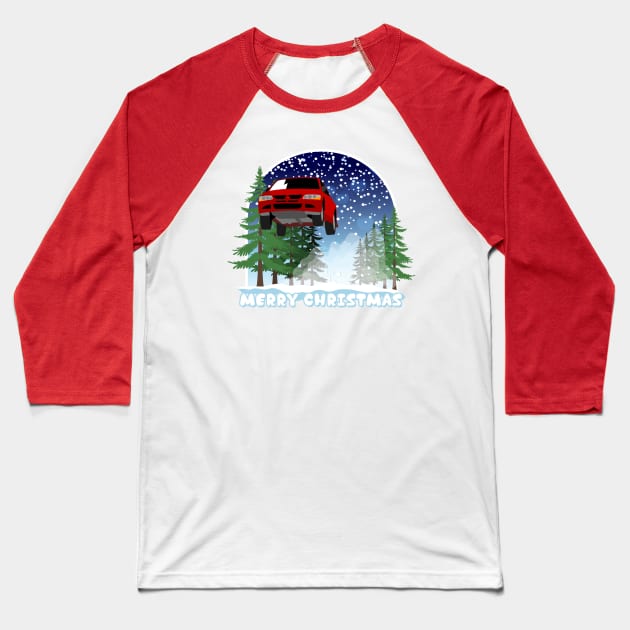 Lancer Evo Christmas Car Jump Baseball T-Shirt by HSDESIGNS